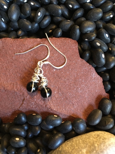 Earrings - Obsidian and Sterling Wire Wrapped Earrings - Dangle Earrings - Jewelry with Meaning - Grounding and Shields Against Negativity picture