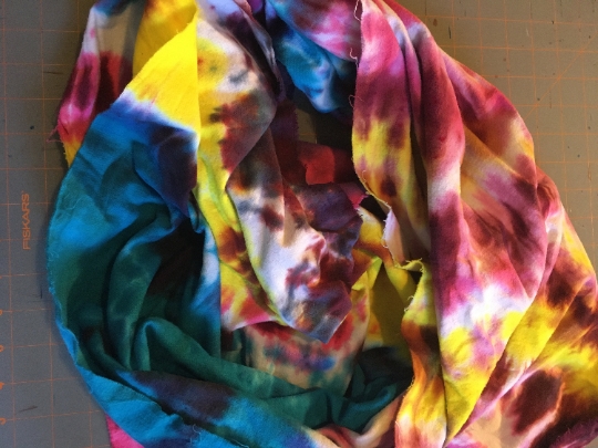 Tie Dyed 100% Cotton Flannel Scarf - Warm Rich Colors - Pink, Blue and Yellow -66x22". #23 picture