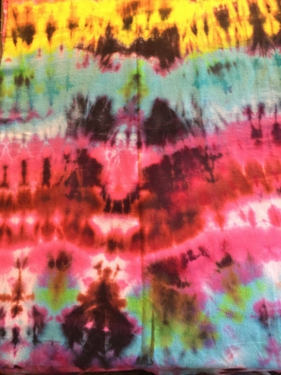 Tie Dyed 100% Cotton Flannel Scarf - Warm Rich Colors - Red, Brown, Pink and Blue -67x21". #12