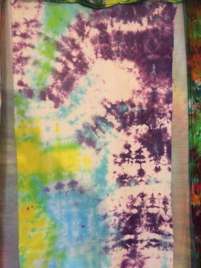 Tie Dyed 100% Cotton Flannel Scarf - Bright Happy Colors - Purple, Yellow and Blue- -64x21". #21 picture