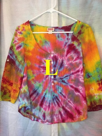 Tie Dyed Bright Spiral Recycled Womens Blouse - Mossimo Supply Brand - Size L Hippie Clothing, Raver Clothing, Festival Clothing