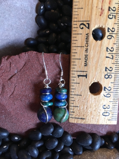 Earrings - Azurite Malachite and Lapis Stack on Sterling Earrings - Dangle Earrings - Jewelry with Meaning - Truth and Fresh Outlook picture