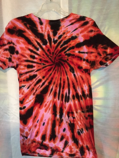 Tie Dyed Black and Red - NC State Pride! Classic Tie Dye Spiral - 100% Cotton Fruit of the Loom - Mens' S (34-36) Short Sleeve. #123 picture