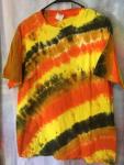 Bright Orange and Yellow Diagonal Fan Tie Dyed Shirt - Mens L (42-44) Fruit of the Loo Short Sleeve. #191