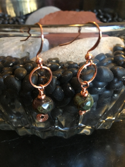 Earrings - Dragon Blood Jasper Earrings on Copper - Jewelry with Meaning - Happiness and Optimism picture