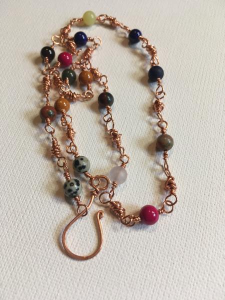 Necklace - Copper Wire Wrapped Dyed Multi Stone Bead Necklace - Hippie Wrap Copper Necklace picture