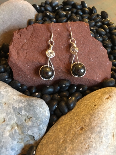 Earrings - Hematite and Sterling Silver Wire Wrapped Earrings - Jewelry with Meaning - Grounding picture