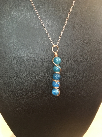 Necklace - Stacked Bead Pendant Necklace - Blue Apatite Wrapped in Copper Necklace - Jewelry w/ Meaning - Achieve Goals picture