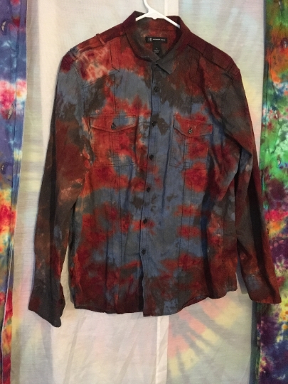 Tie Dye - Bleach - Distressed - Mens Shirt - Button Down - Tie Dye Button Down Shirt - Mens XL Long Sleeve - Tie Dye Mens Shirt picture