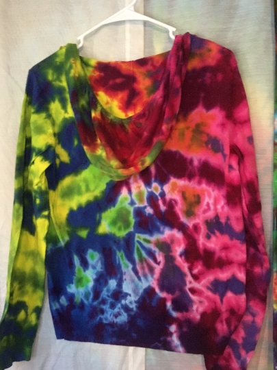 Tie Dyed Recycled Clothing - Crinkle Tie Dyed Bright Colors - Outback Red - Womens Large - Zipper Hoodie - Womens Clothing picture