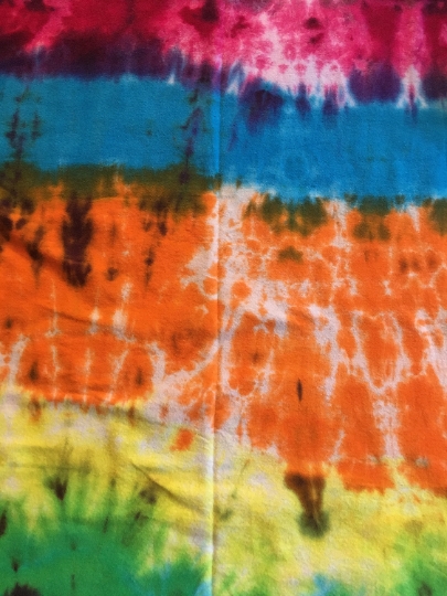 Tie Dyed 100% Cotton Flannel Scarf - Bright Rainbow Colors -64x22". #9