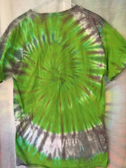 Tie Dye Short Sleeved Mens Tie Dyed T Shirt 100% Cotton - M (38-40) Fruit of the Loom Shirt Green and Gray. #138