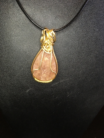 Sunstone Wire Wrapped in Yellow Brass Pendant - Jewelry with Meaning - Luck and Good Fortune picture