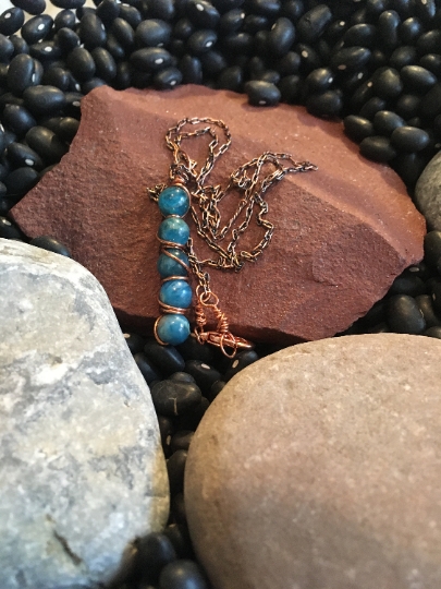 Necklace - Stacked Bead Pendant Necklace - Blue Apatite Wrapped in Copper Necklace - Jewelry w/ Meaning - Achieve Goals picture