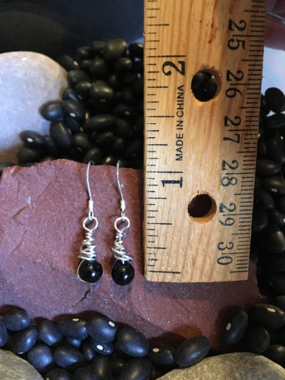 Earrings - Obsidian and Sterling Wire Wrapped Earrings - Dangle Earrings - Jewelry with Meaning - Grounding and Shields Against Negativity picture