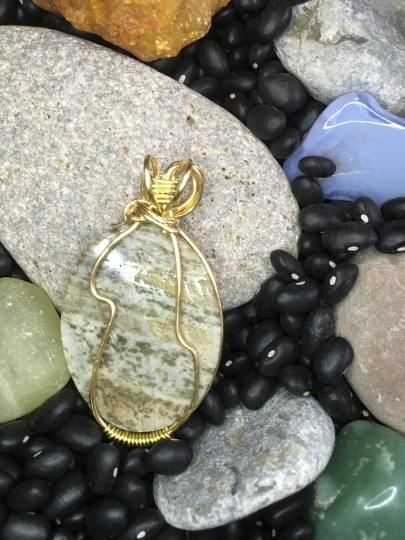 Wire Wrapped Jasper Pendant with Yellow Brass - Jewelry with a Meaning - Gentleness and Nurturing picture