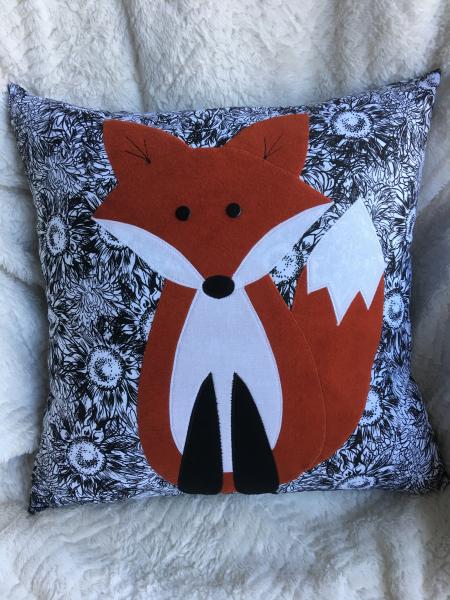 Fox Pillow on black and white background