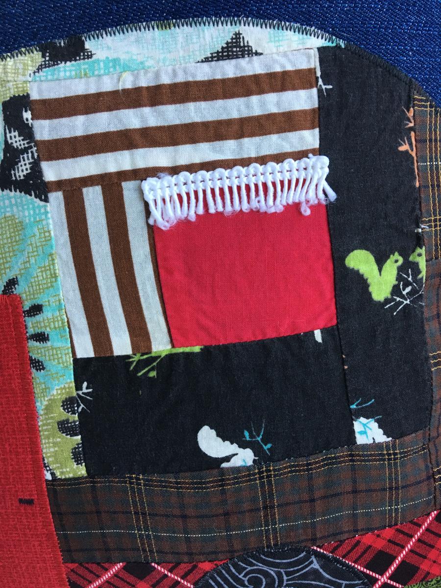 Camper appliqué on denim pillow picture