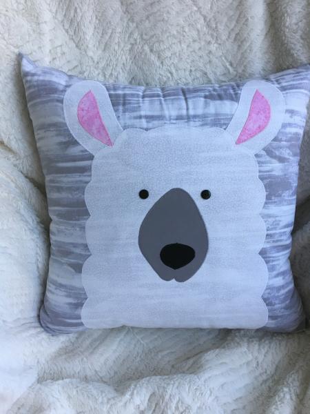 Llama appliqué on grey ombre pillow