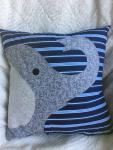 Elephant appliqué on navy and white stripe background