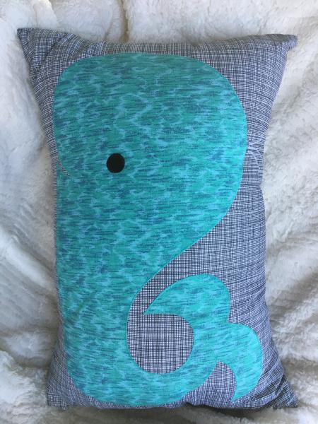 Whale appliqué on black/white pillow