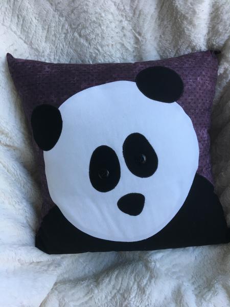 Panda appliqué on plum tone on tone background pillow