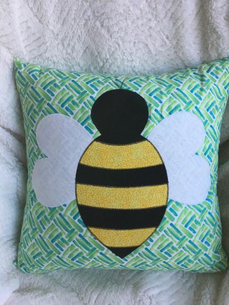 Bumblebee appliqué on green/tealnpillow