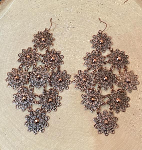 Copper Flower Statement Earrings picture