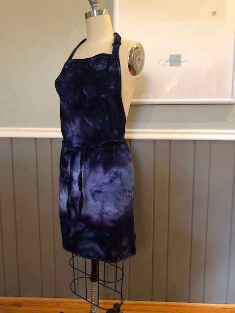 Blue hand dyed apron picture