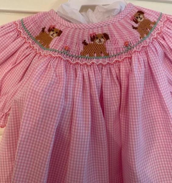 Pink smocked dress with puppy size 9m picture
