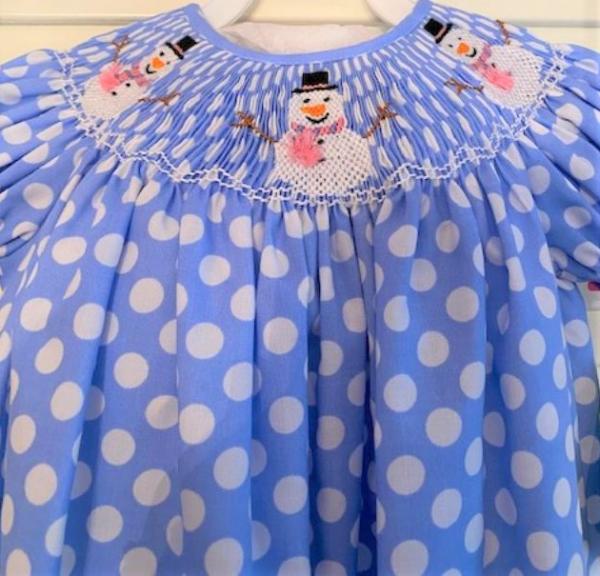 Light Blue Polka Dot Snowmen Dress 24M picture