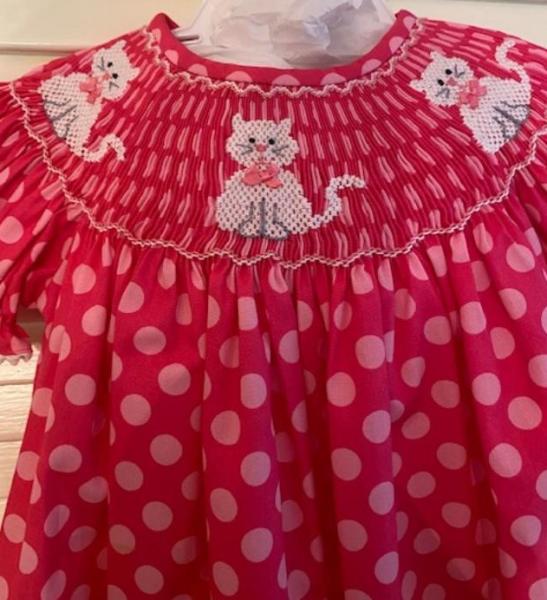 Pink Smocked Dress with Cats - 12m picture