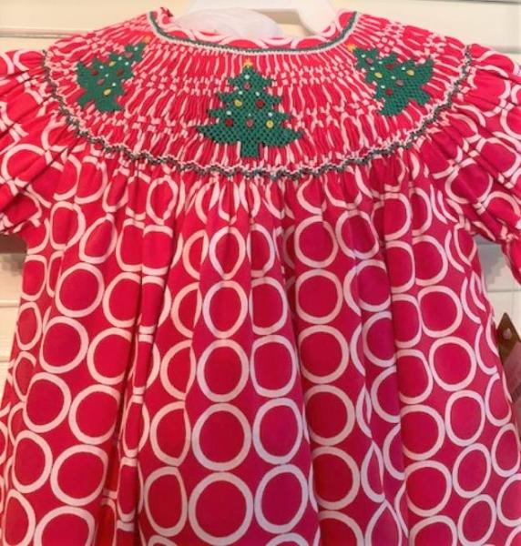 Christmas Tree Smocked Dress 24M picture