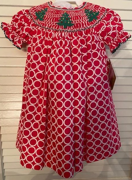 Christmas Tree Smocked Dress 24M picture