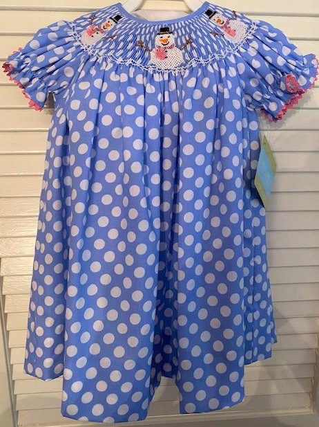 Light Blue Polka Dot Snowmen Dress 24M