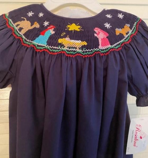 Navy Nativity Cotton Dress 2T picture