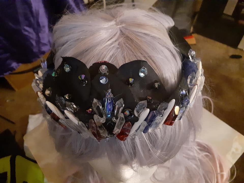 Crystal Black Rose Petal Crown with Bone Beads and REAL Crystals - Cosplay or Costume Accessory picture