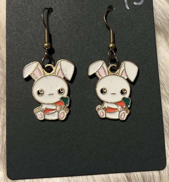 Bunny with Carrot Pendant Keyring/Keychain Necklace or Earrings