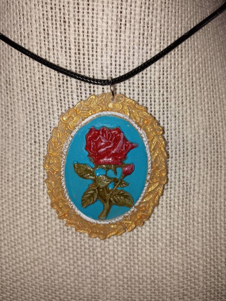 Rose Cameo Pendant. Custom Colors. picture