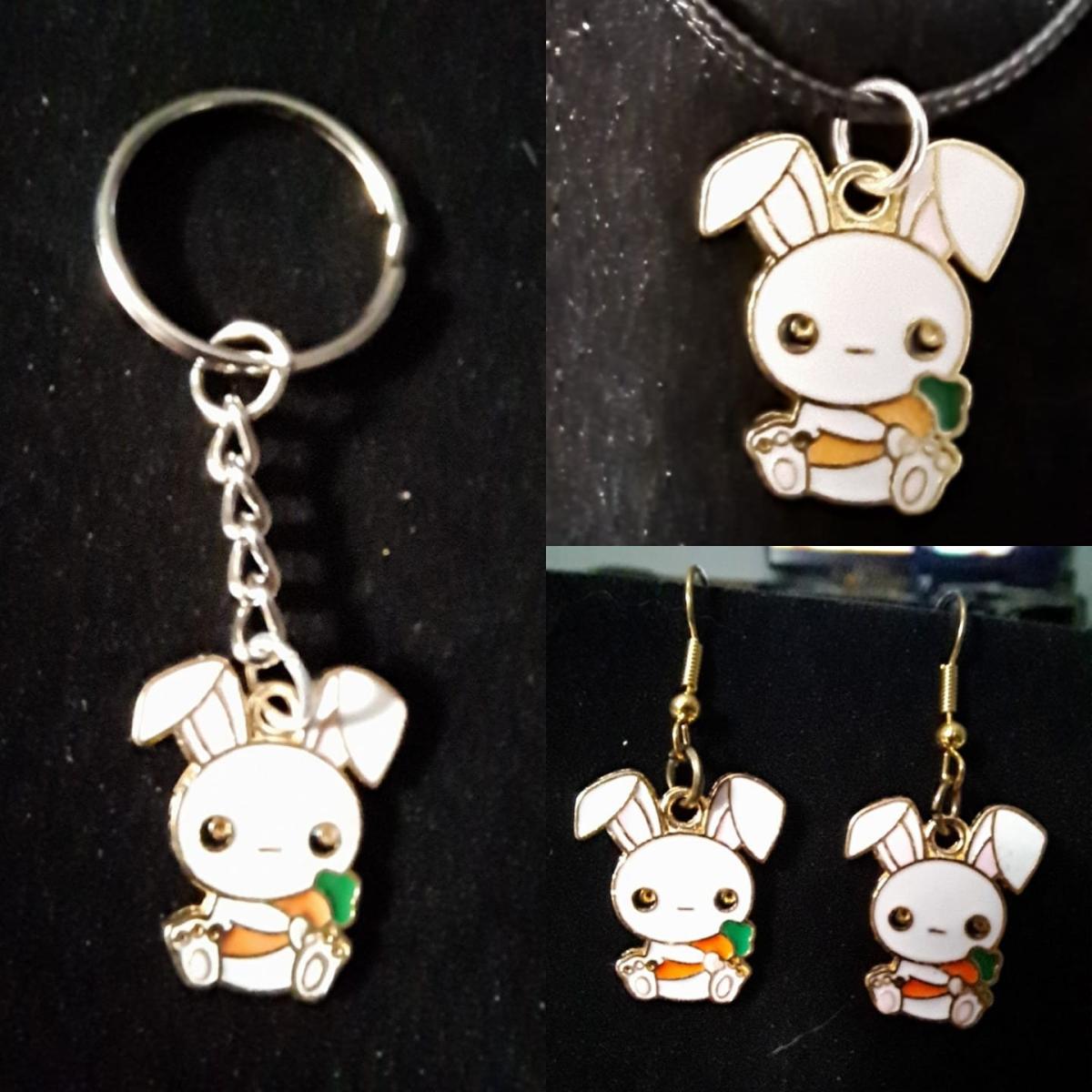 Bunny with Carrot Pendant Keyring/Keychain Necklace or Earrings picture