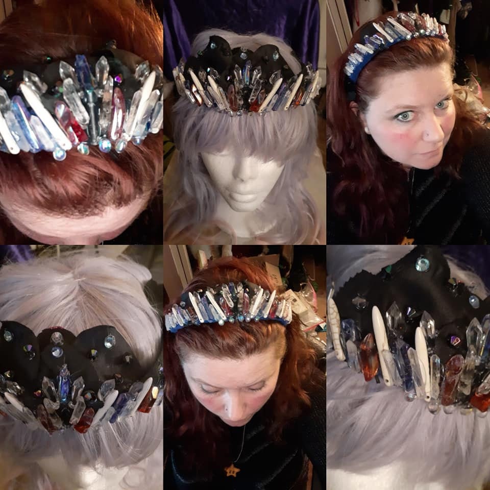Crystal Black Rose Petal Crown with Bone Beads and REAL Crystals - Cosplay or Costume Accessory picture