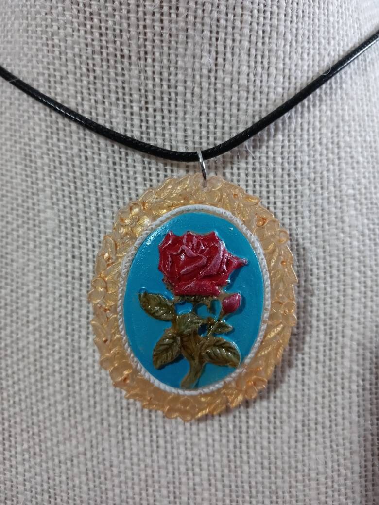 Rose Cameo Pendant. Custom Colors. picture