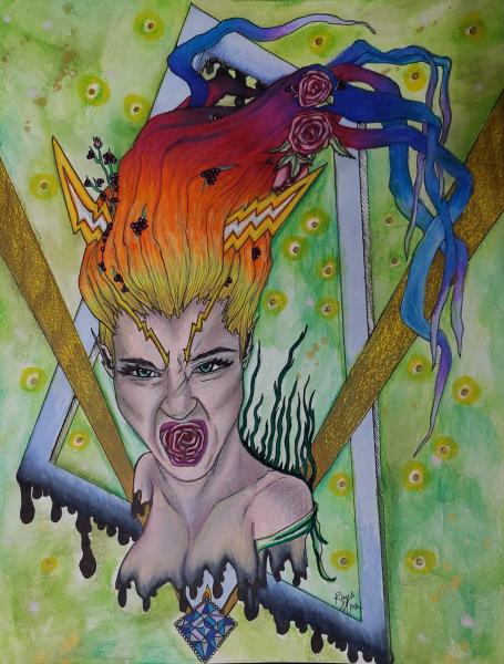 Suppressed Rage Fae Colored Pencils and Watercolor Painting or Print