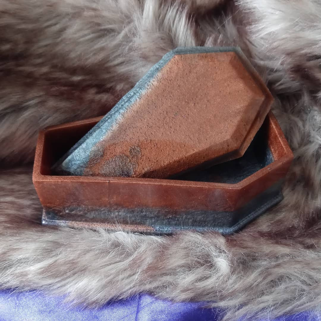 Mud and Slate Coffin Trinket Jewelry Box Resin picture