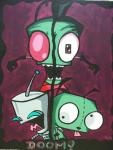Invader Zim Fan Art Painting: Featuring Gir and Zim from the Nickelodeon Cartoon.