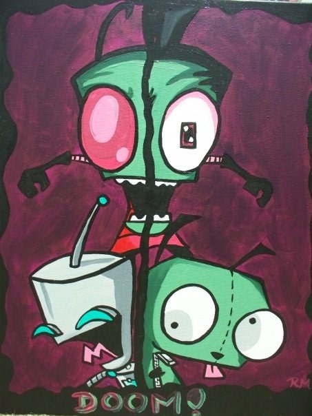 Invader Zim Fan Art Painting: Featuring Gir and Zim from the Nickelodeon Cartoon.