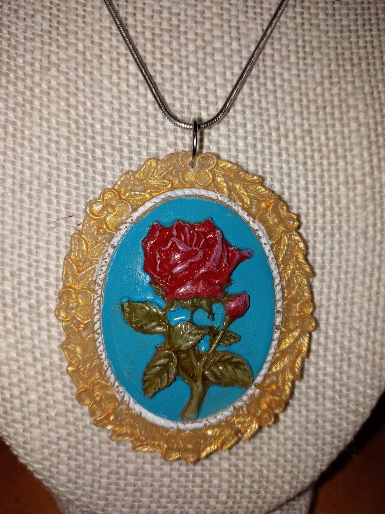 Rose Cameo Pendant. Custom Colors. picture