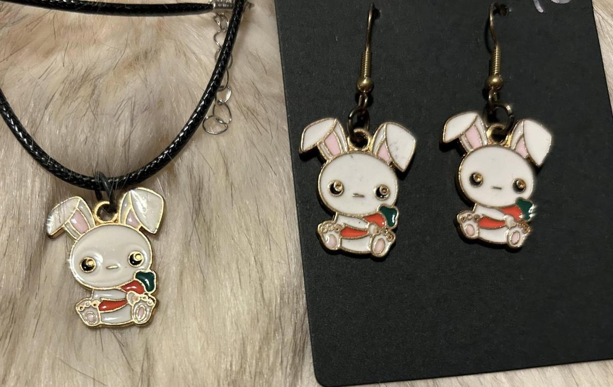 Bunny with Carrot Pendant Keyring/Keychain Necklace or Earrings picture