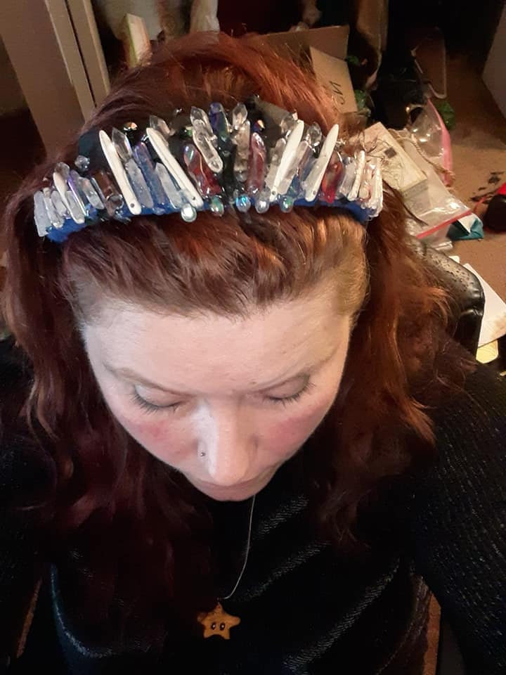 Crystal Black Rose Petal Crown with Bone Beads and REAL Crystals - Cosplay or Costume Accessory picture