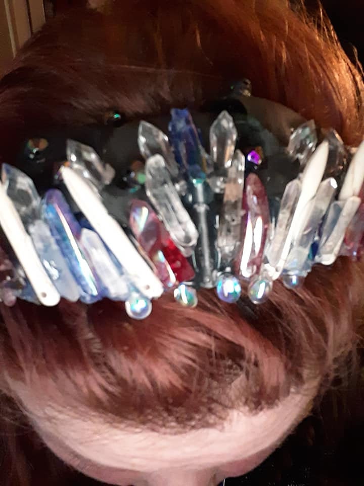 Crystal Black Rose Petal Crown with Bone Beads and REAL Crystals - Cosplay or Costume Accessory picture